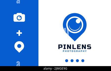 Un'illustrazione vettoriale del modello di esempio di logo fotografico Pinlens Illustrazione Vettoriale