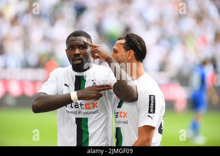 MOENCHENGLADBACH, GERMANIA - 6 AGOSTO 2022: Marcus Thuram. La partita di calcio di Bundesliga Borussia Mönchengladbach contro TSG 1899 Hoffenheim. Foto Stock