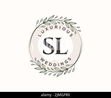 SL iniziali lettera Wedding monogramma modello loghi, disegnati a mano moderno minimalista e modelli floreali per carte di invito, Salva la data, elegante Illustrazione Vettoriale