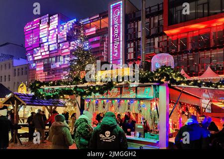 Santa Pauli, mercatino di Natale di fronte al circolo di St. Pauli, Amburgo, Germania, Europa Foto Stock