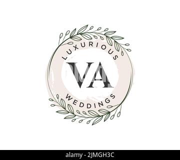 Va iniziali lettera Wedding monogramma modello loghi, disegnati a mano moderno minimalista e modelli floreali per le carte di invito, Salva la data, elegante Illustrazione Vettoriale