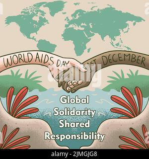 Un disegno vettoriale della giornata mondiale dell'AIDS sostiene la refondibilità e la solidarietà Illustrazione Vettoriale