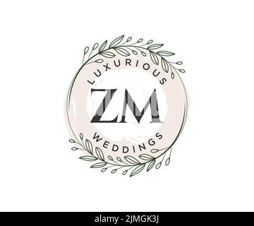 ZM iniziali lettera monogramma modello logo matrimonio, modelli moderni minimalisti e floreali disegnati a mano per carte di invito, Salva la data, elegante Illustrazione Vettoriale