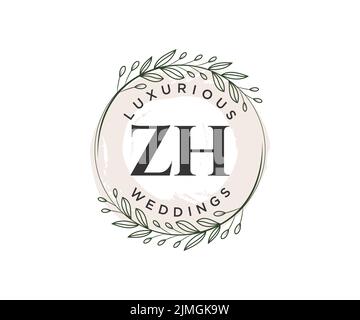 ZH iniziali lettera monogramma modello logo matrimonio, modelli moderni minimalisti e floreali disegnati a mano per carte di invito, Salva la data, elegante Illustrazione Vettoriale