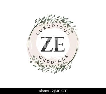 ZE iniziali lettera monogramma modello logo matrimonio, modelli moderni minimalistici e floreali disegnati a mano per carte di invito, Salva la data, elegante Illustrazione Vettoriale