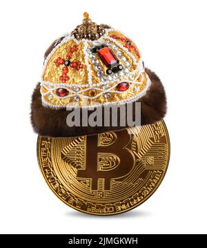 Lucenti bitcoins fisici in corona Foto Stock