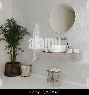 Moderno bagno interno con mobili, 3D rendering Foto Stock