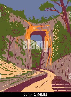 Natural Bridge state Park con un arco naturale nella contea di Rockbridge, Virginia, WPA Poster Art Foto Stock