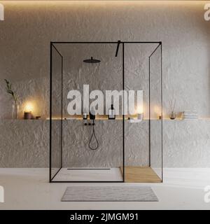 Bagno di lusso con cabina doccia, 3D rendering Foto Stock