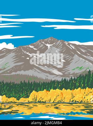 Lago Fallen Leaf in autunno visto da Taylor Creek Trail California USA WPA Poster Art Foto Stock