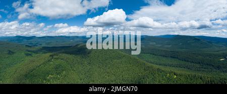 Le nuvole attraversano un cielo blu e una foresta infinita, vicino a Mount Hood, Oregon. Questa splendida zona selvaggia si trova a un'ora di auto da Portland. Foto Stock