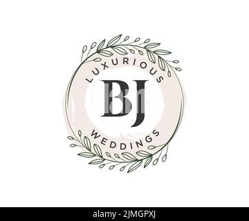 BJ iniziali lettera monogramma modello logo matrimonio, modelli moderni minimalisti e floreali disegnati a mano per le carte di invito, Salva la data, elegante Illustrazione Vettoriale