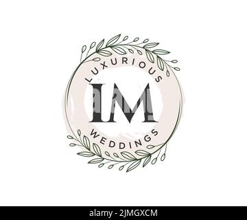 IM iniziali lettera matrimonio monogramma modello loghi, a mano disegnata moderna minimalista e modelli floreali per le carte di invito, Salva la data, elegante Illustrazione Vettoriale