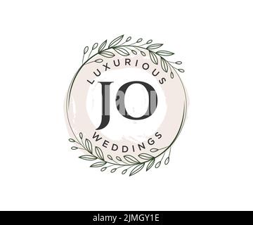 JO iniziali lettera monogramma modello logo matrimonio, modelli moderni minimalistici e floreali disegnati a mano per le carte di invito, Salva la data, elegante Illustrazione Vettoriale