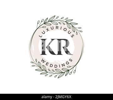 KR iniziali lettera Wedding monogramma modello loghi, disegnati a mano moderno minimalista e modelli floreali per carte di invito, Salva la data, elegante Illustrazione Vettoriale