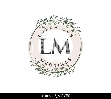 LM iniziali lettera matrimonio monogramma modello loghi, a mano disegnata moderno minimalista e modelli floreali per le carte di invito, Salva la data, elegante Illustrazione Vettoriale