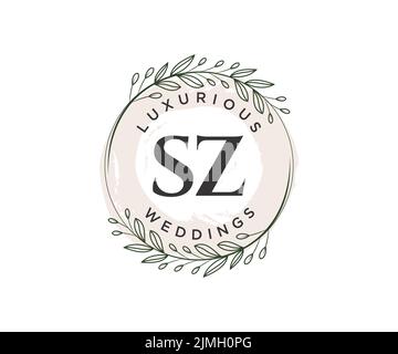 Sigla SZ lettera monogramma modello logo matrimonio, modelli moderni minimalisti e floreali disegnati a mano per carte di invito, Salva la data, elegante Illustrazione Vettoriale
