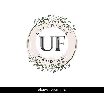 UF iniziali lettera matrimonio monogramma modello loghi, disegnati a mano moderno minimalista e modelli floreali per carte di invito, Salva la data, elegante Illustrazione Vettoriale