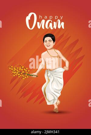 Celebrazione Onam con illustrazione vettoriale di sfondo felice Onam per il Festival del Kerala dell'India del Sud Illustrazione Vettoriale