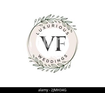 VF iniziali lettera monogramma modello logo matrimonio, modelli moderni minimalisti e floreali disegnati a mano per le carte di invito, Salva la data, elegante Illustrazione Vettoriale