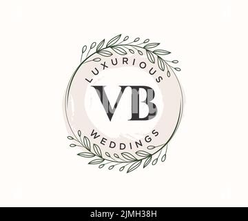 VB iniziali lettera Wedding monogramma modello loghi, disegnati a mano moderno minimalista e modelli floreali per carte di invito, Salva la data, elegante Illustrazione Vettoriale