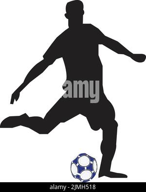 Disegno silhouette, sfondo bianco, uomo di calcio che torna con un foodball Illustrazione Vettoriale