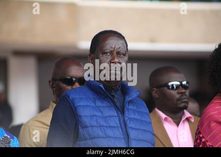 Nairobi, Kenya. 06th ago 2022. Azimio la Umoja un candidato presidenziale del Kenya Raila Odinga è visto durante l'ultima giornata di campagne allo Stadio Kasarani di Nairobi. Le elezioni generali del 9 agosto 2022 saranno il suo quinto tentativo di Presidenza. Credit: SOPA Images Limited/Alamy Live News Foto Stock