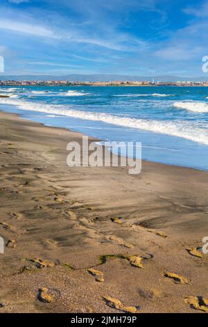 Spiaggia di sabbia su spit, Pomorie e Aheloy, Bulgaria Foto Stock