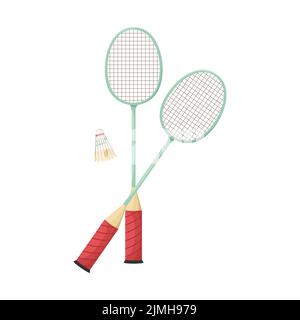 Illustrazione vettoriale di due racchette di badminton e un shuttlefino. Illustrazione Vettoriale