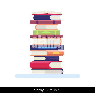 Mucchio di libro. Oggetti della biblioteca universitaria o scolastica per l'apprendimento, la lettura. Pila di libri di testo colorati con copertina rigida per negozi di libri, e la pubblicazione ho Illustrazione Vettoriale