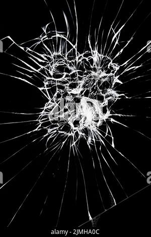 L'effetto della rottura dello schermo dello smartphone. Incrinature nel vetro dovute alla rottura. Foto Stock