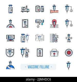 Una serie di icone colorate e mediche con sfondo bianco Illustrazione Vettoriale