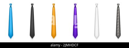 Collari da uomo, lacci per il collo per abito da ufficio, camicia formale, stile professionale. Set vettoriale realistico di 3D capi di abbigliamento maschio, raso raso w Illustrazione Vettoriale