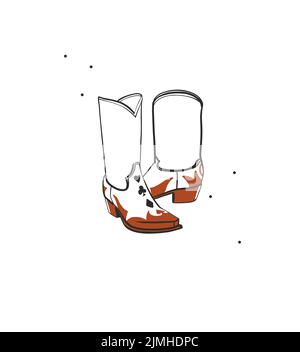 Disegno a mano astratto vettore grafico clipart illustrazione boho cowgirl rodeo boots.Western femmina design concept.Bohemian selvaggio West arte contemporanea Illustrazione Vettoriale
