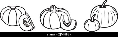 disegno grafico del doodle della zucca. Illustrazione vettoriale di linee d'arte per il nastro e l'imballaggio Illustrazione Vettoriale