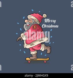 cute santa clausola gioco skateboard Illustrazione Vettoriale