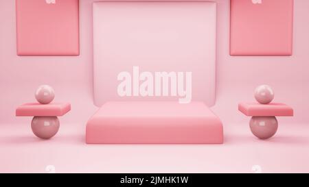 Rosa sfondo della forma della geometria astratta. Podio rosa minimalista mock up scena per cosmetici o un altro prodotto, 3D rendering Foto Stock