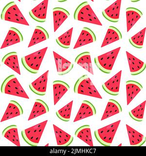 Divertente motivo senza cuciture con pezzi di anguria colorati. Colori rosso, rosa e verde. Umore estivo positivo. Design senza fine. Stampa per tessuti, abiti Illustrazione Vettoriale
