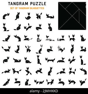 Puzzle tangram per bambini. Set di gatti tangram. Illustrazione Vettoriale