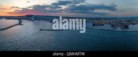 The Port of Naples is one of the largest Italian seaports and one of the largest seaports in the Mediterranean Sea. panoramic photo aerial view. Foto Stock