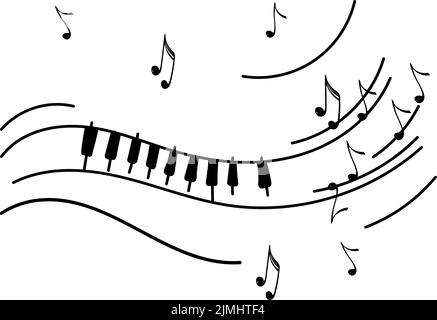 Melodia del pianoforte, scarabocchio disegnato a mano. Note volanti. Musica. Ispirazione. Illustrazione vettoriale isolata su sfondo bianco Illustrazione Vettoriale