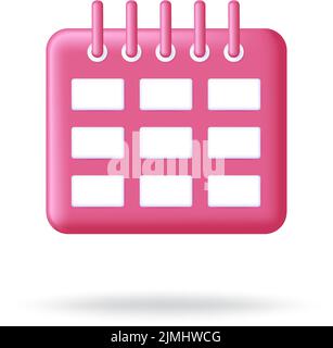 Icona del vettore Calendario 3D. Firma diario di gestione del tempo. Pianificazione del concetto di agenda. Per fare promemoria cartoon Illustrazione Vettoriale
