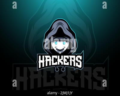 Una moderna mascotte e-sports con logo di squadra e logo hacker Illustrazione Vettoriale