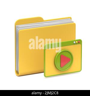 Informazioni sui file video dell'icona della cartella gialla 3D Foto Stock
