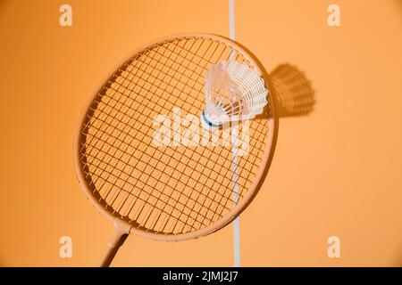 Vista dall'alto del badminton racket shuttlecock Foto Stock