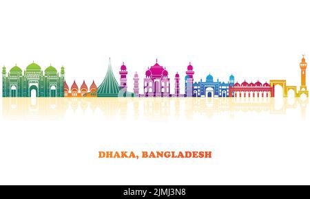 Panorama di Colourfull Skyline della città di Dhaka, Bangladesh - illustrazione vettoriale Illustrazione Vettoriale