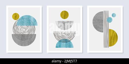 Set di vettori minimi astratti per l'arte parietale. Poster alla moda, design moderno di metà secolo. Illustrazione Vettoriale