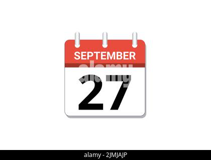 Settembre, 27th calendario icona vettore, concetto di calendario, attività e compiti Illustrazione Vettoriale