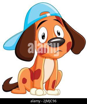 Cane carino marrone con orecchie lunghe che indossano il cappuccio illustrazione Illustrazione Vettoriale