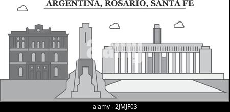 Argentina, Rosario città skyline isolato vettore illustrazione, icone Illustrazione Vettoriale
